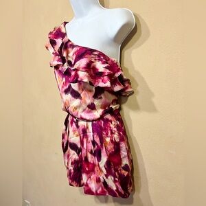 Silk Bebe One Shoulder Ruffle Short Romper
